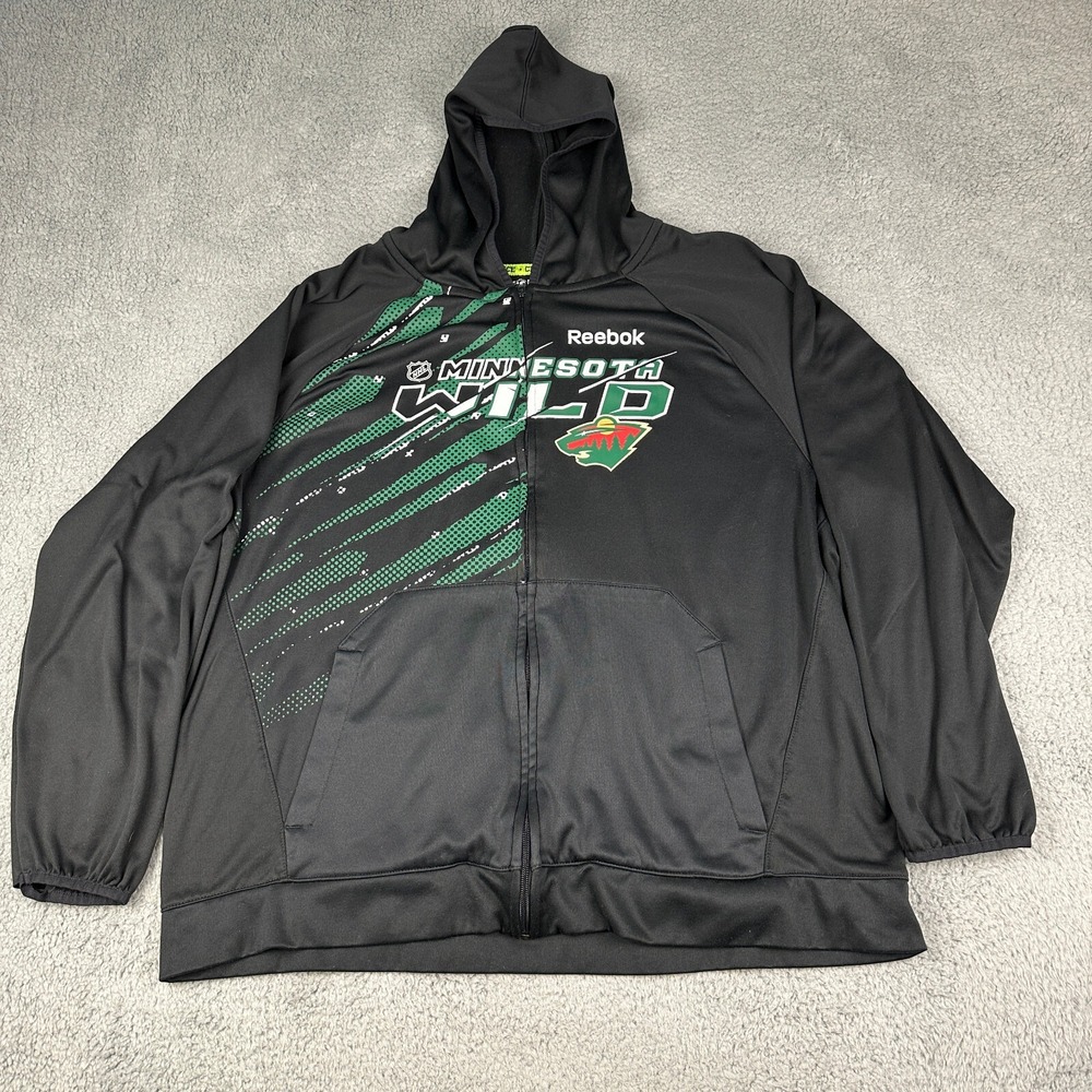 Minnesota Wild Hoodie Mens XL Black Reebok NHL Center Ice Full Zip Sweatshirt